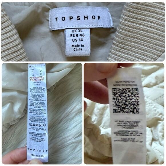 Topshop Quilted Oversized Bomber Liner Jacket in Cream - Picture 8 of 9